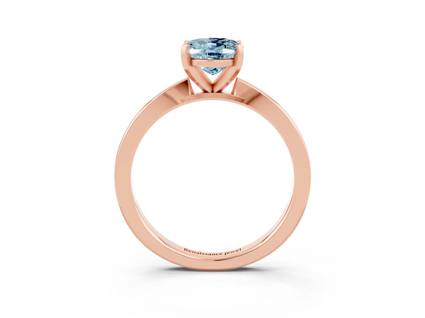 Rose gold Oval Cut Aquamarine Solitaire Engagement Ring with Classic Band and Four-Prong Setting