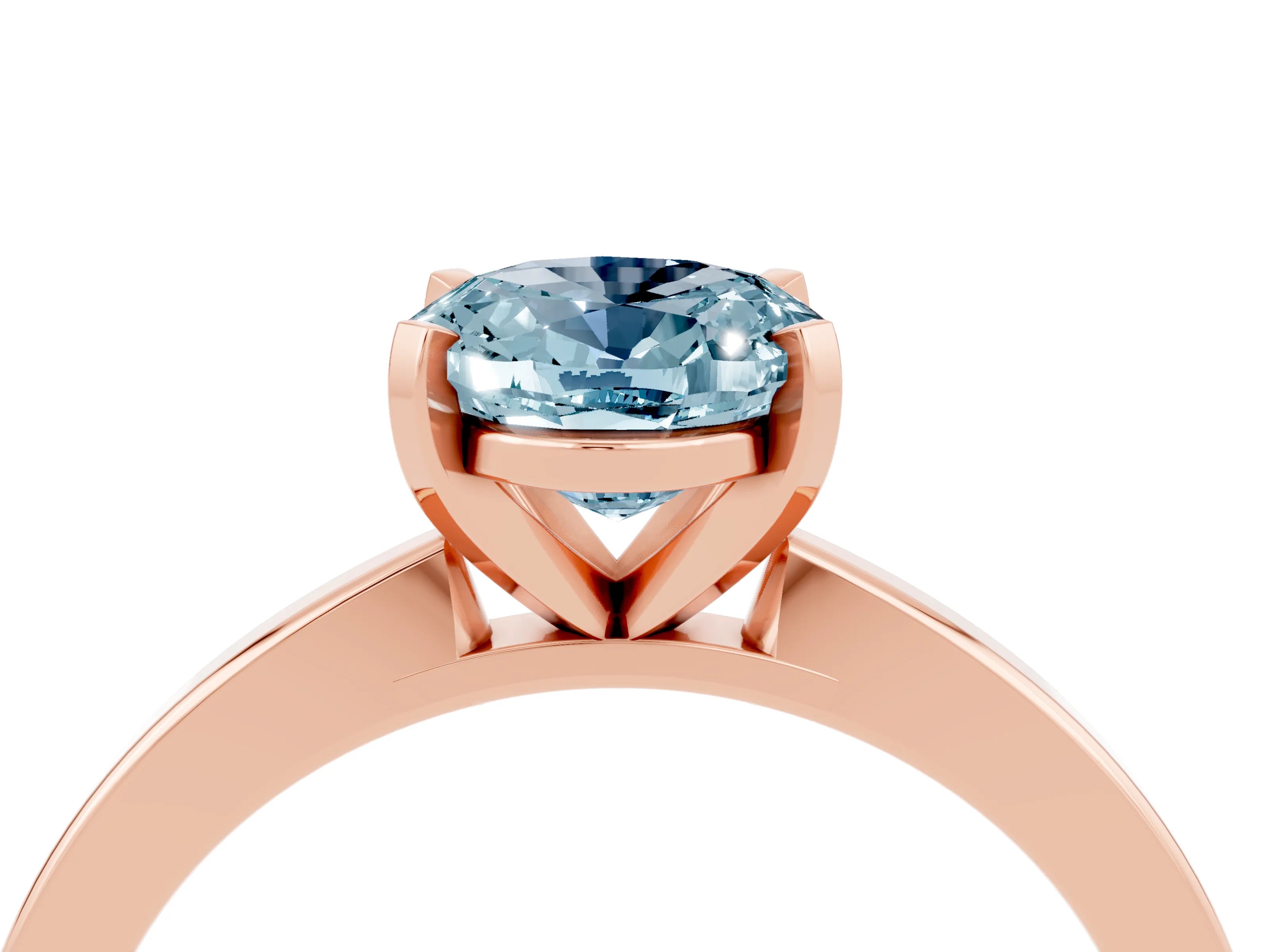 Rose gold Oval Cut Aquamarine Solitaire Engagement Ring with Classic Band and Four-Prong Setting_28