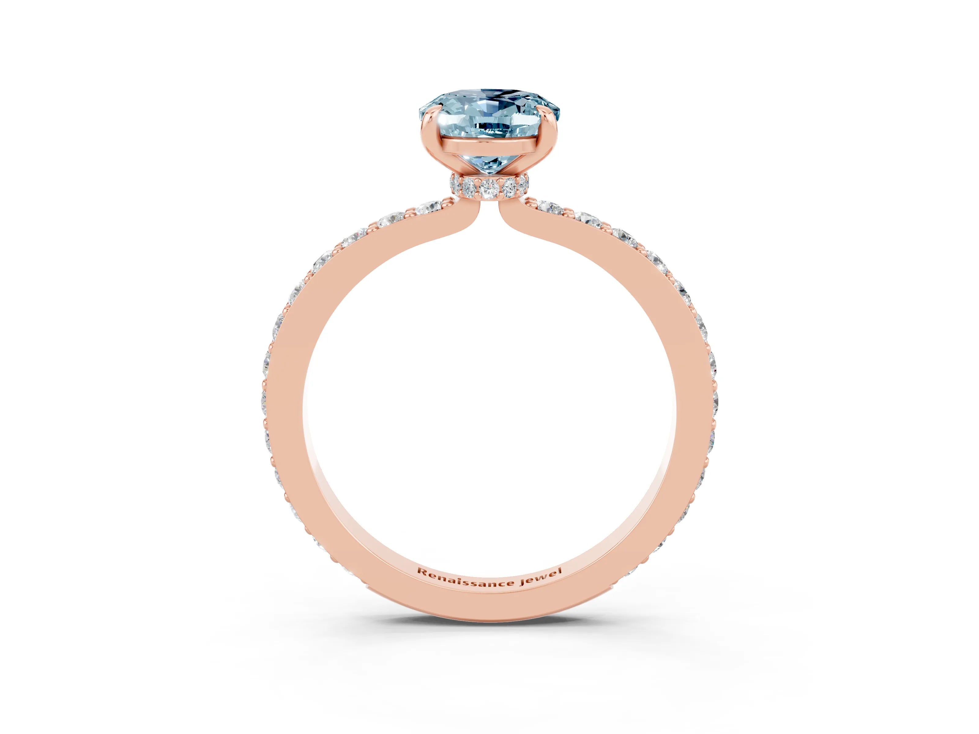 Rose gold Oval Cut Aquamarine Solitaire Engagement Ring with Pavé Band and Four-Prong Setting_3