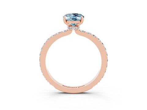 Rose gold Oval Cut Aquamarine Solitaire Engagement Ring with Pavé Band and Four-Prong Setting_3