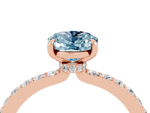 Rose gold Oval Cut Aquamarine Solitaire Engagement Ring with Pavé Band and Four-Prong Setting_4