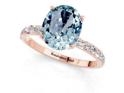 Rose gold Oval Cut Aquamarine Solitaire Engagement Ring with Pavé Band and Prong Setting_1