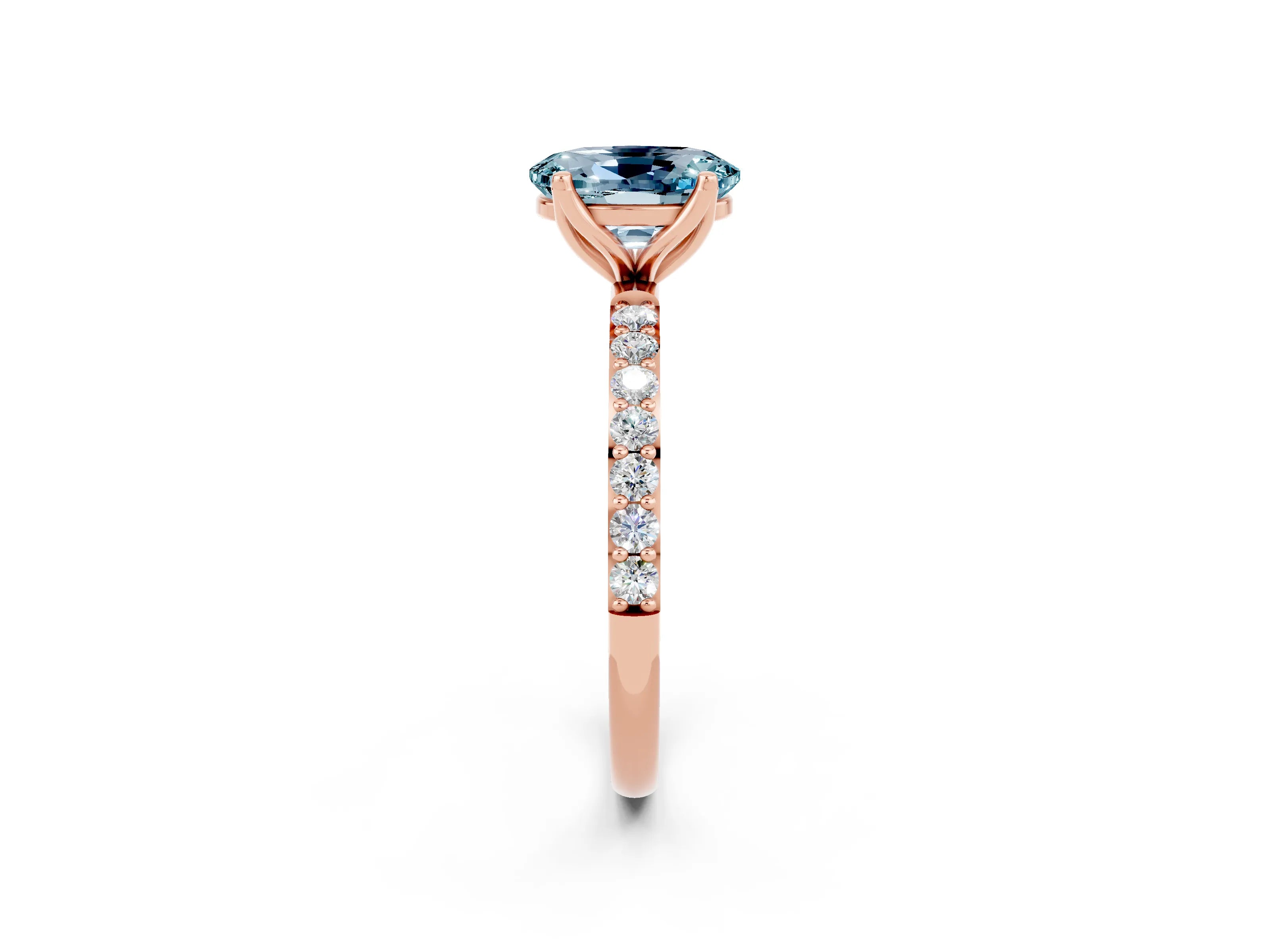 Rose gold Oval Cut Aquamarine Solitaire Engagement Ring with Pavé Band and Prong Setting_2