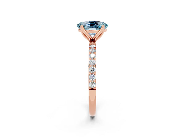 Rose gold Oval Cut Aquamarine Solitaire Engagement Ring with Round  Pavé Band and Prong Setting