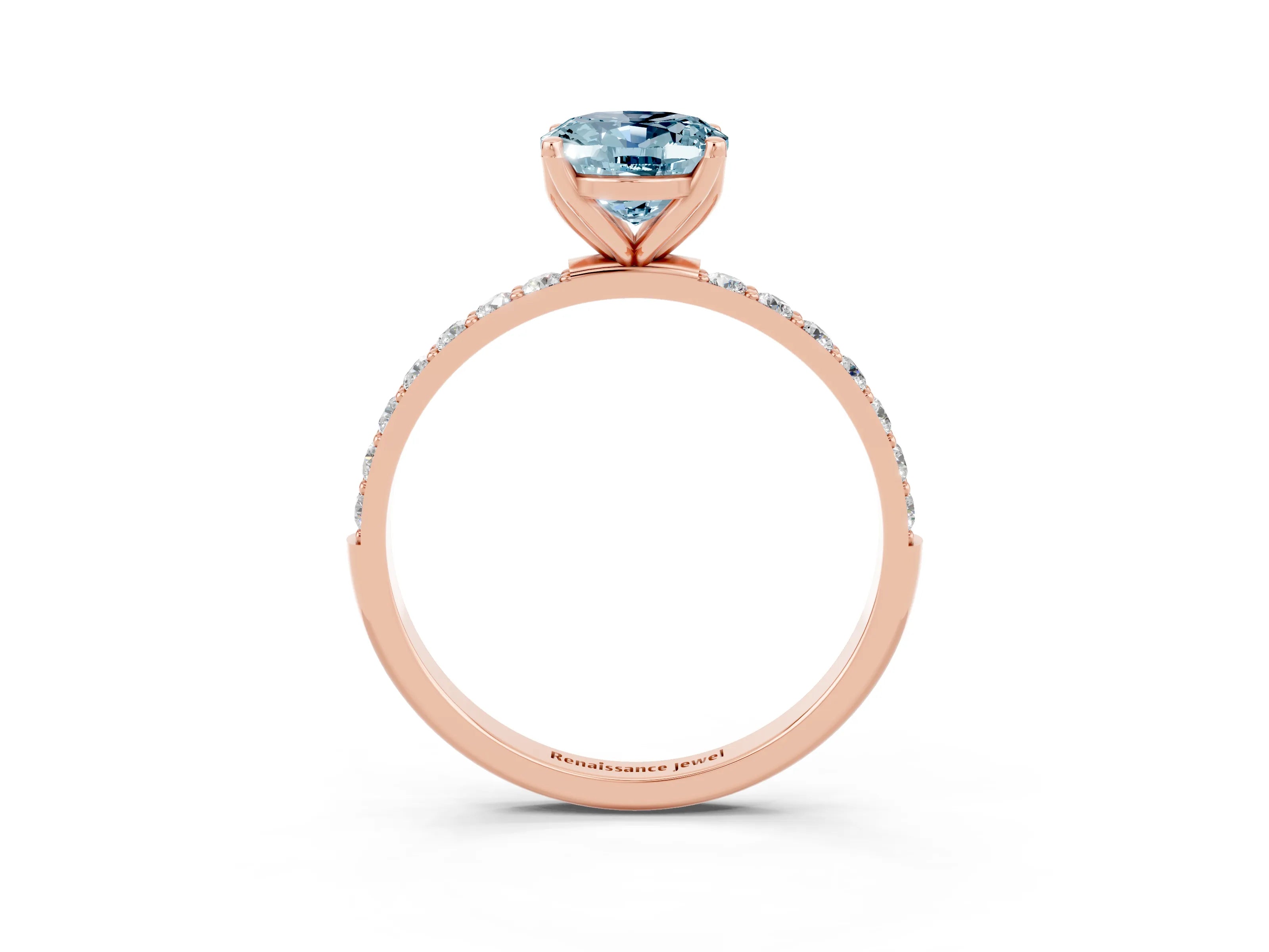 Rose gold Oval Cut Aquamarine Solitaire Engagement Ring with Pavé Band and Prong Setting_3