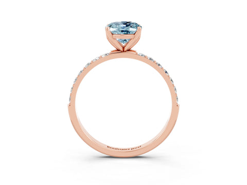 Rose gold Oval Cut Aquamarine Solitaire Engagement Ring with Pavé Band and Prong Setting_3