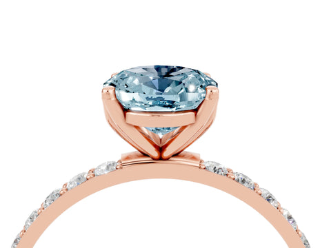 Rose gold Oval Cut Aquamarine Solitaire Engagement Ring with Pavé Band and Prong Setting_4