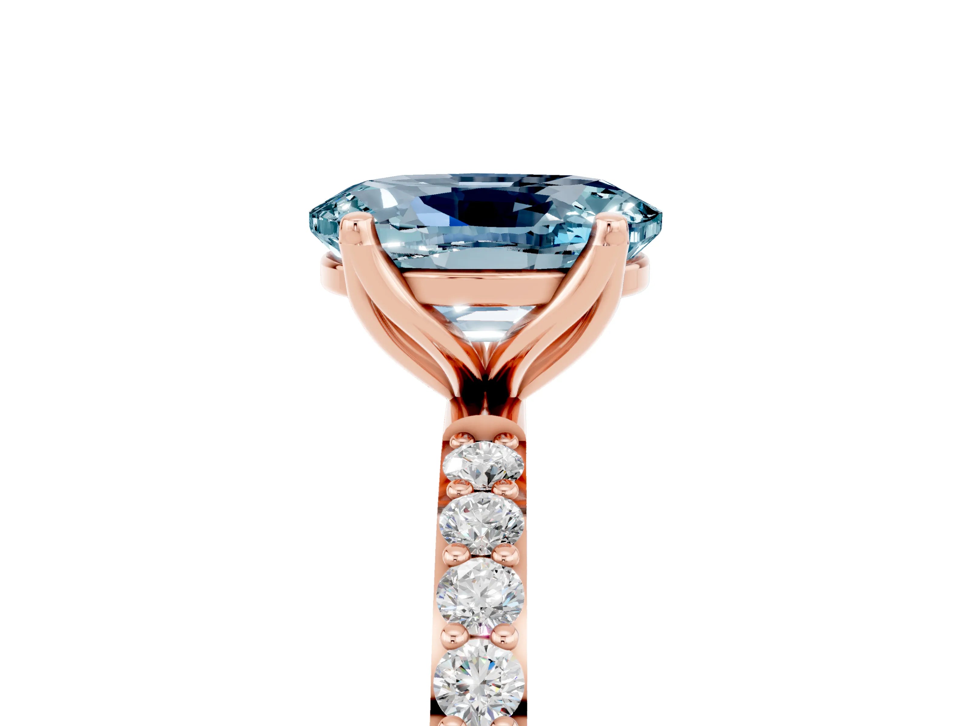 Rose gold Oval Cut Aquamarine Solitaire Engagement Ring with Pavé Band and Prong Setting_5