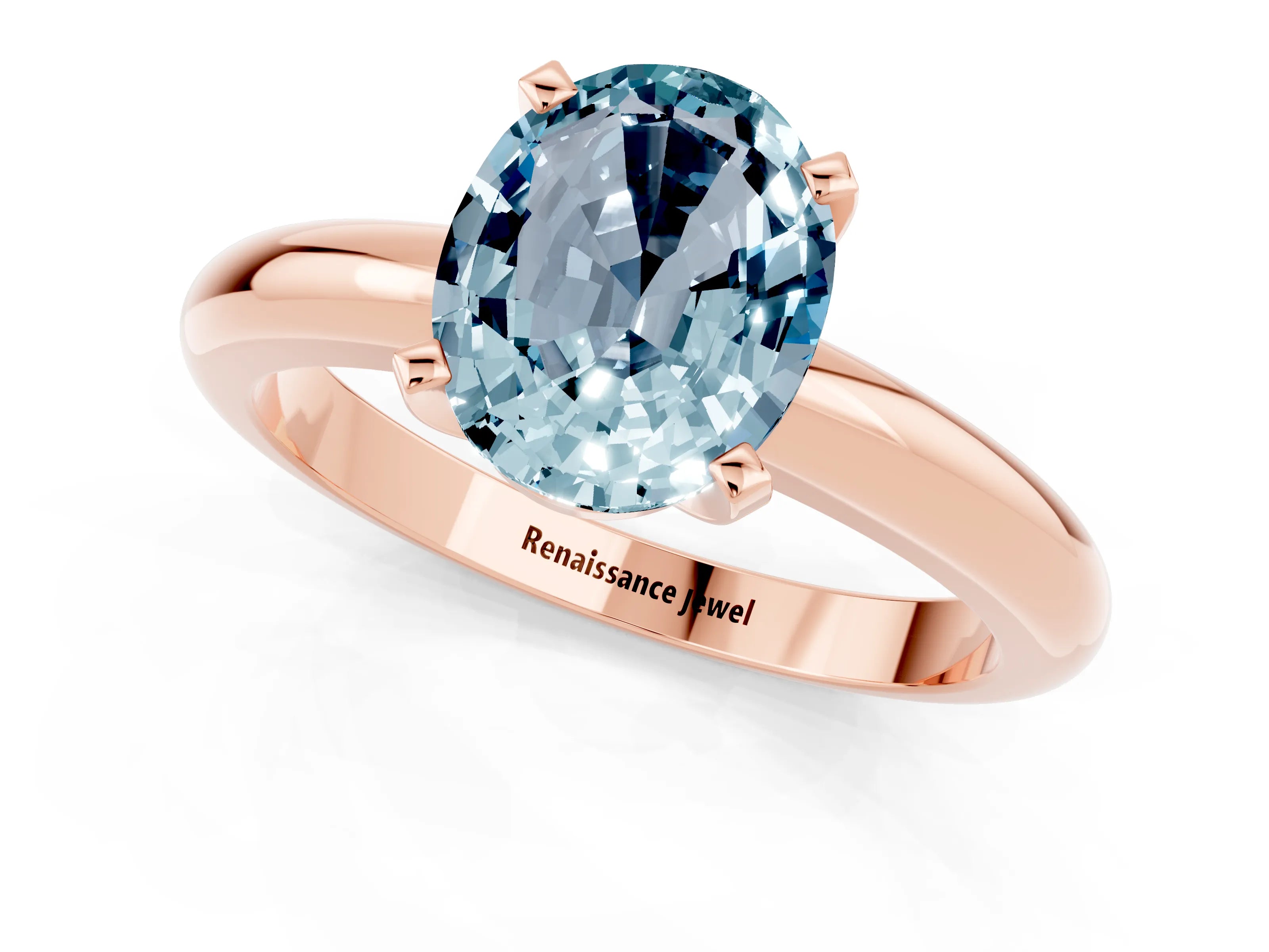 Rose gold Oval Cut Aquamarine Solitaire Engagement Ring with Round Band and Four-Prong Setting_1