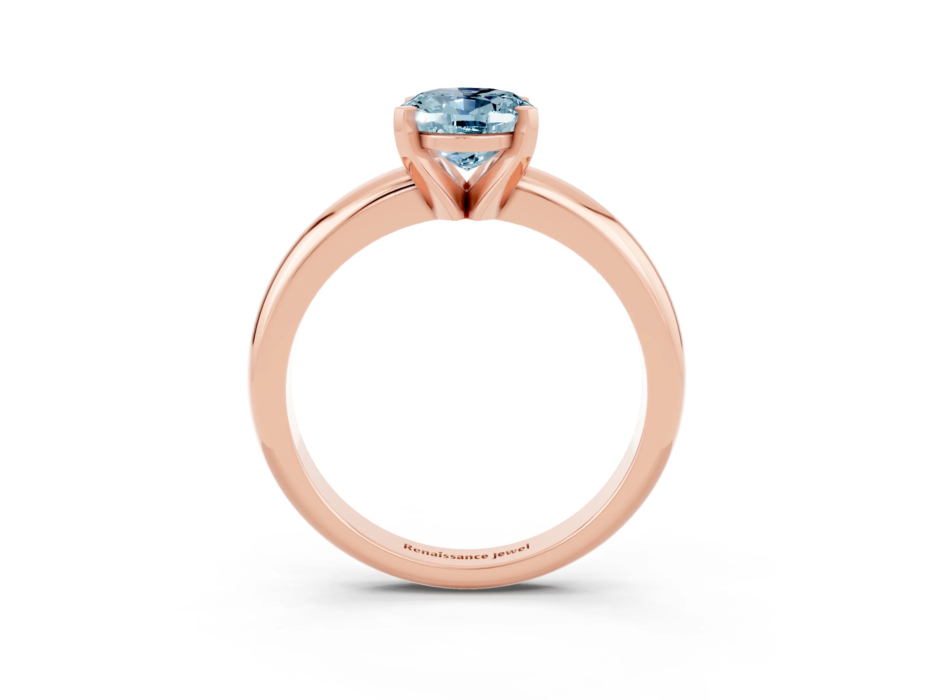 Rose gold Oval Cut Aquamarine Solitaire Engagement Ring with Round Band and Four-Prong Setting_3