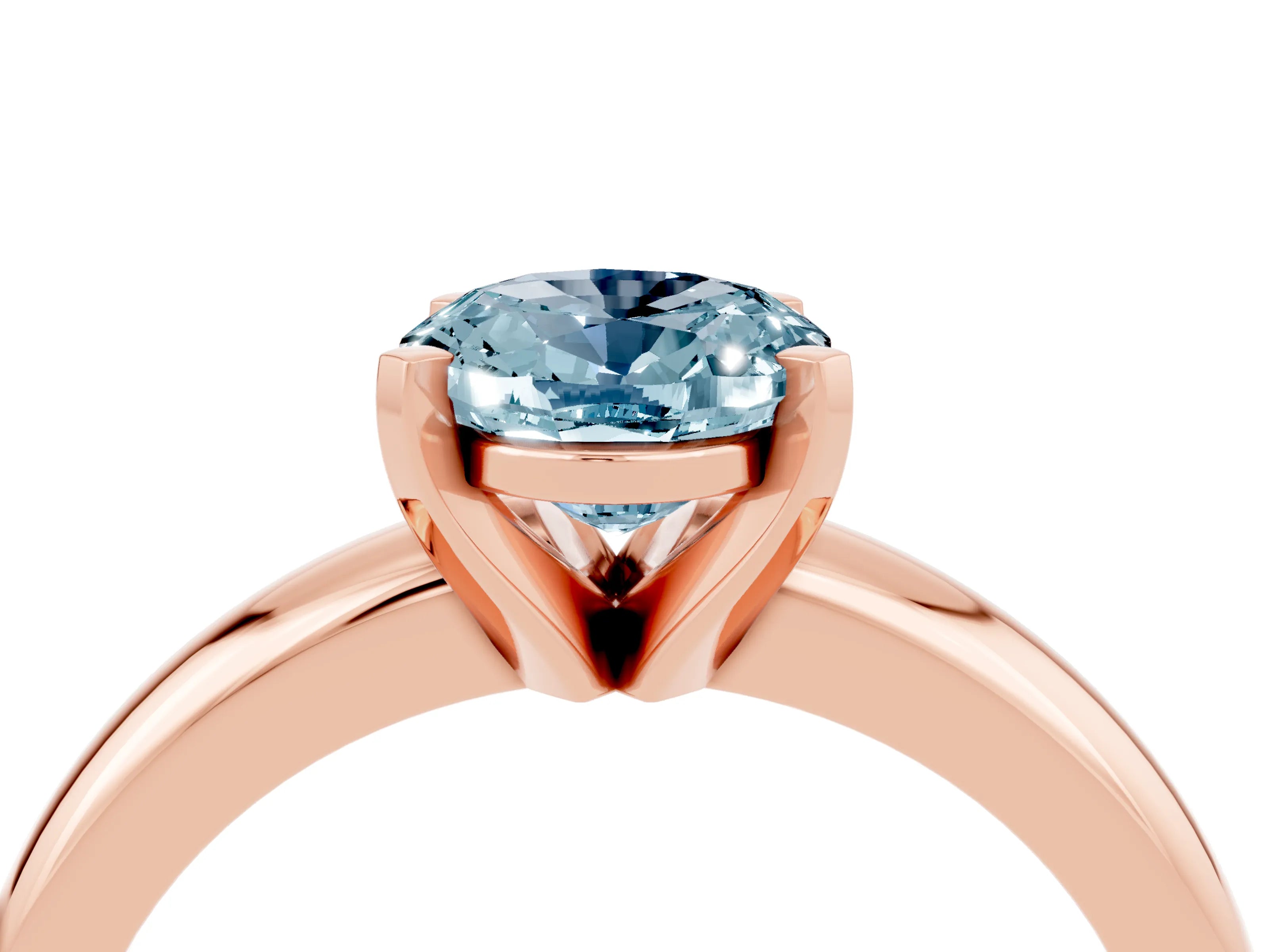 Rose gold Oval Cut Aquamarine Solitaire Engagement Ring with Round Band and Four-Prong Setting_4