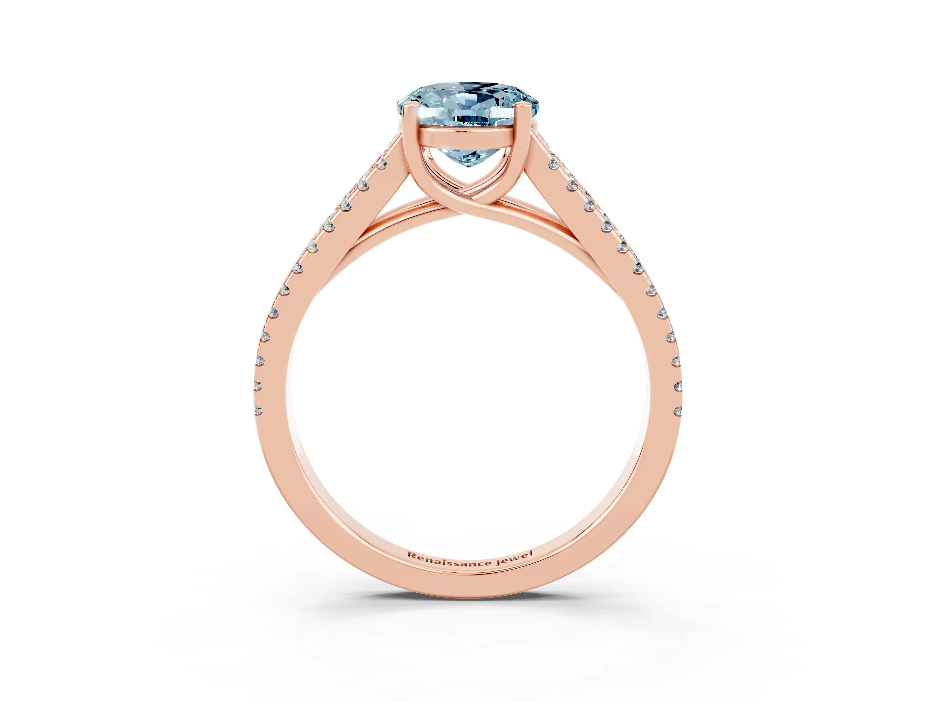 Rose gold Oval Cut Aquamarine Solitaire Engagement Ring with Split Shank Pavé Band_3