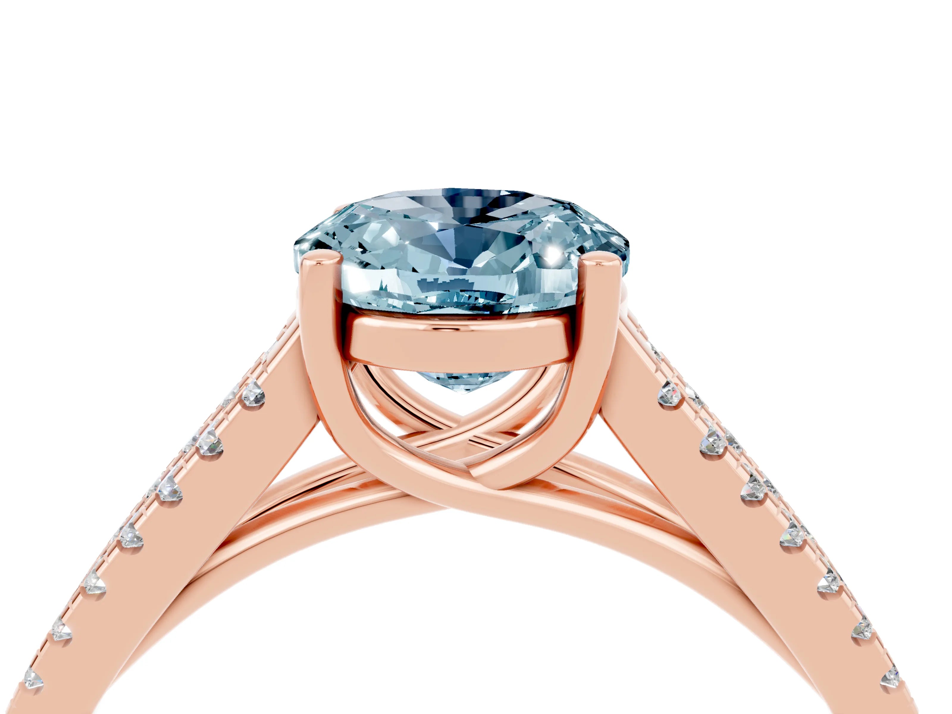 Rose gold Oval Cut Aquamarine Solitaire Engagement Ring with Split Shank Pavé Band_4
