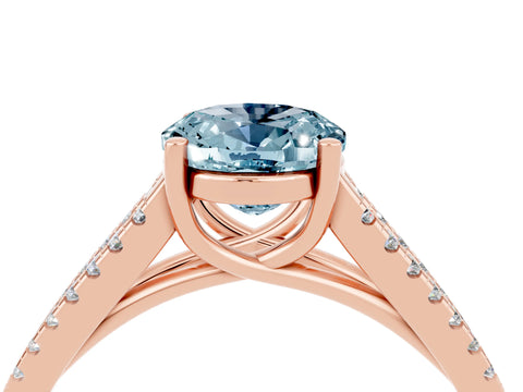 Rose gold Oval Cut Aquamarine Solitaire Engagement Ring with Split Shank Pavé Band_4