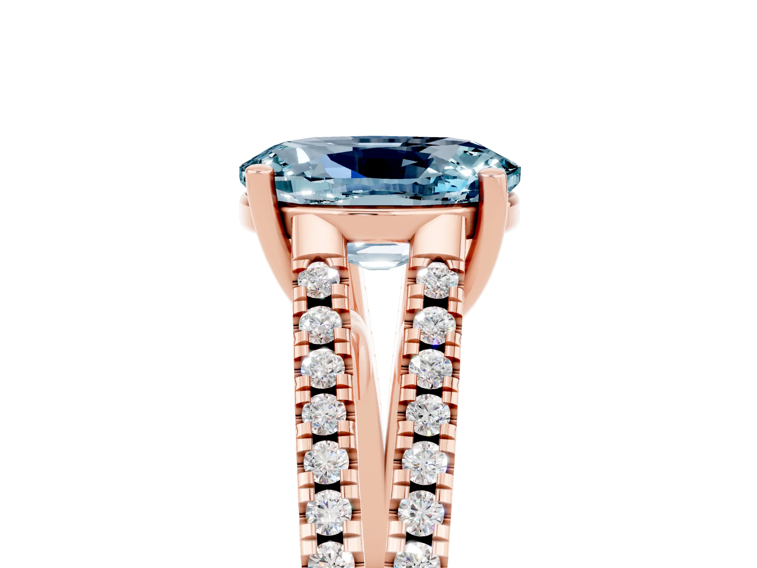 Rose gold Oval Cut Aquamarine Solitaire Engagement Ring with Split Shank Pavé Band_5