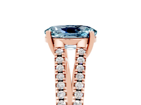 Rose gold Oval Cut Aquamarine Solitaire Engagement Ring with Split Shank Pavé Band_5