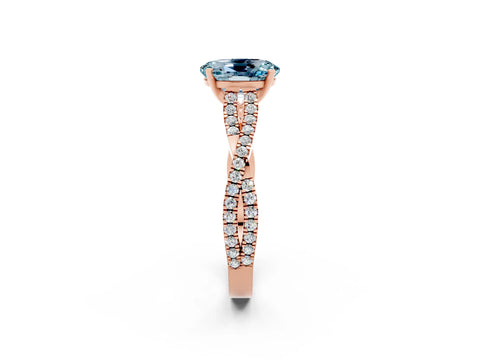 Rose gold Oval Cut Aquamarine Solitaire Engagement Ring with Twisted Pavé Band and Four-Prong Setting_2