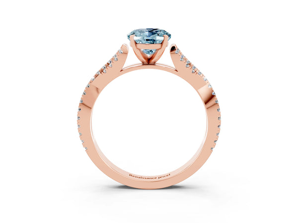 Rose gold Oval Cut Aquamarine Solitaire Engagement Ring with Twisted Pavé Band and Four-Prong Setting