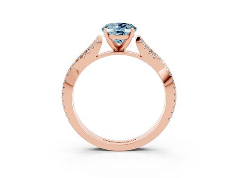 Rose gold Oval Cut Aquamarine Solitaire Engagement Ring with Twisted Pavé Band and Four-Prong Setting_3