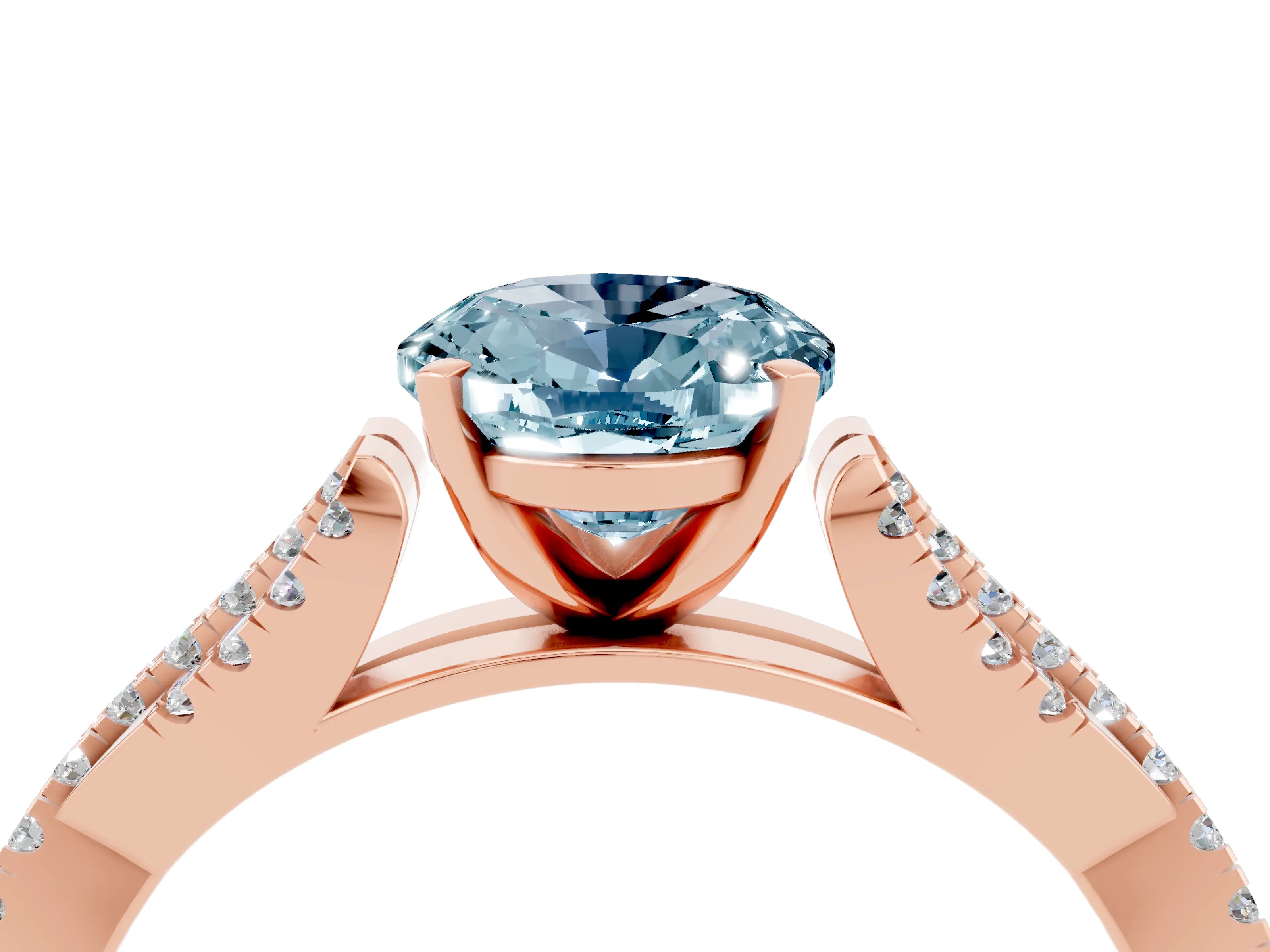 Rose gold Oval Cut Aquamarine Solitaire Engagement Ring with Twisted Pavé Band and Four-Prong Setting_4