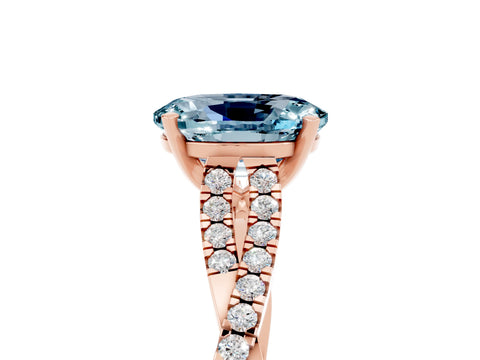 Rose gold Oval Cut Aquamarine Solitaire Engagement Ring with Twisted Pavé Band and Four-Prong Setting_5