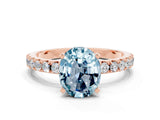 Rose gold Oval Cut Aquamarine Solitaire Pavé Band with Four-Prong Setting