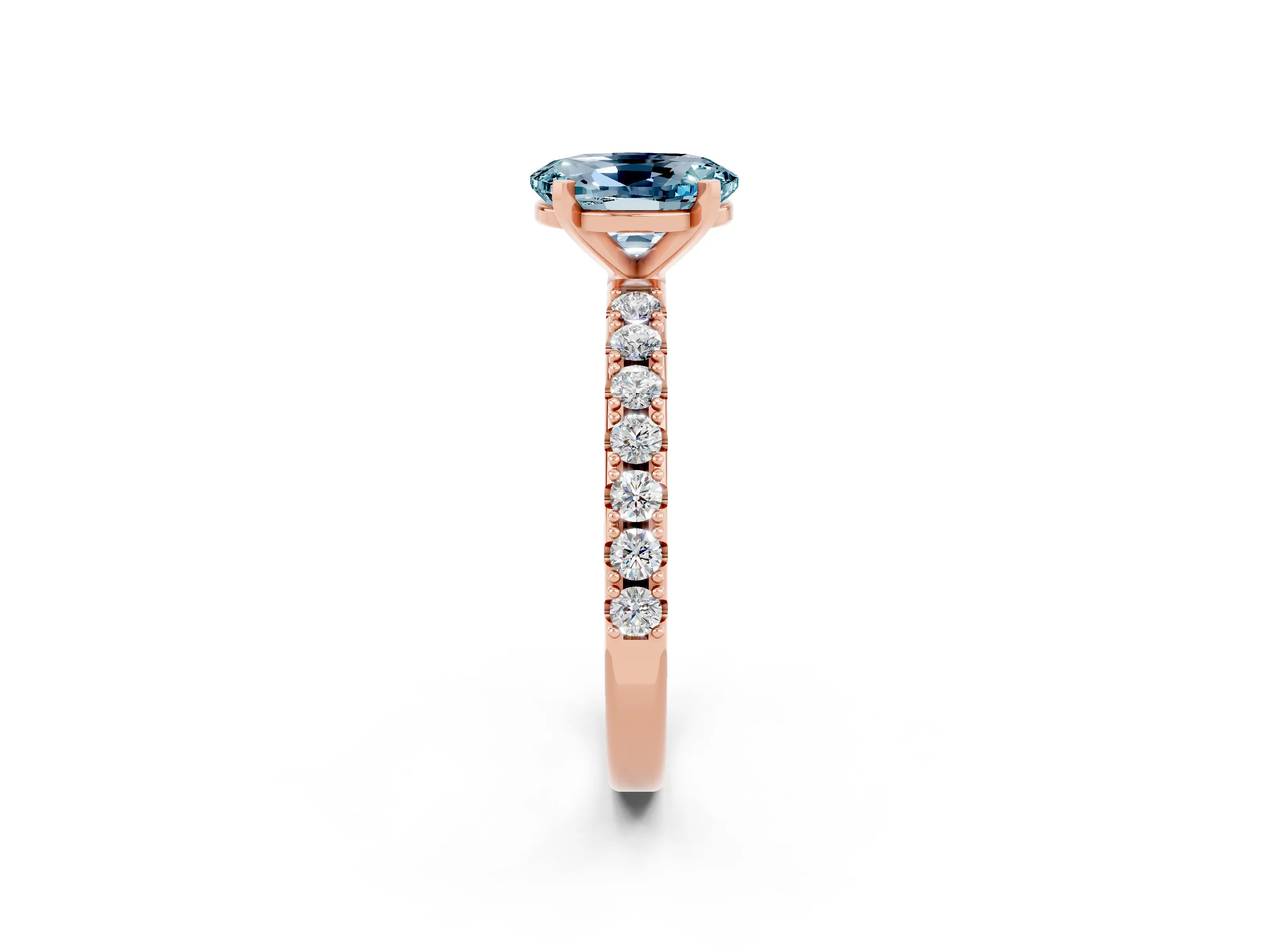 Rose gold Oval Cut Aquamarine Solitaire Pavé Band with Four-Prong Setting_2