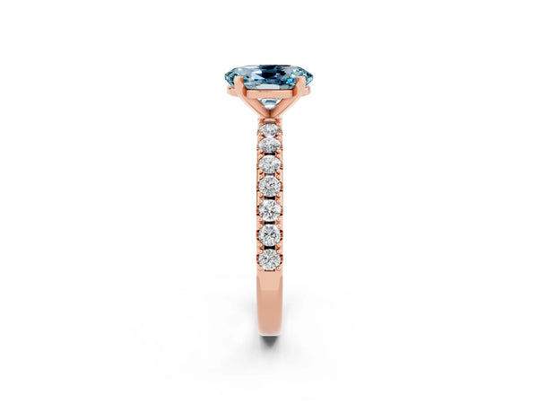 Rose gold Oval Cut Aquamarine Solitaire Pavé Band with Four-Prong Setting