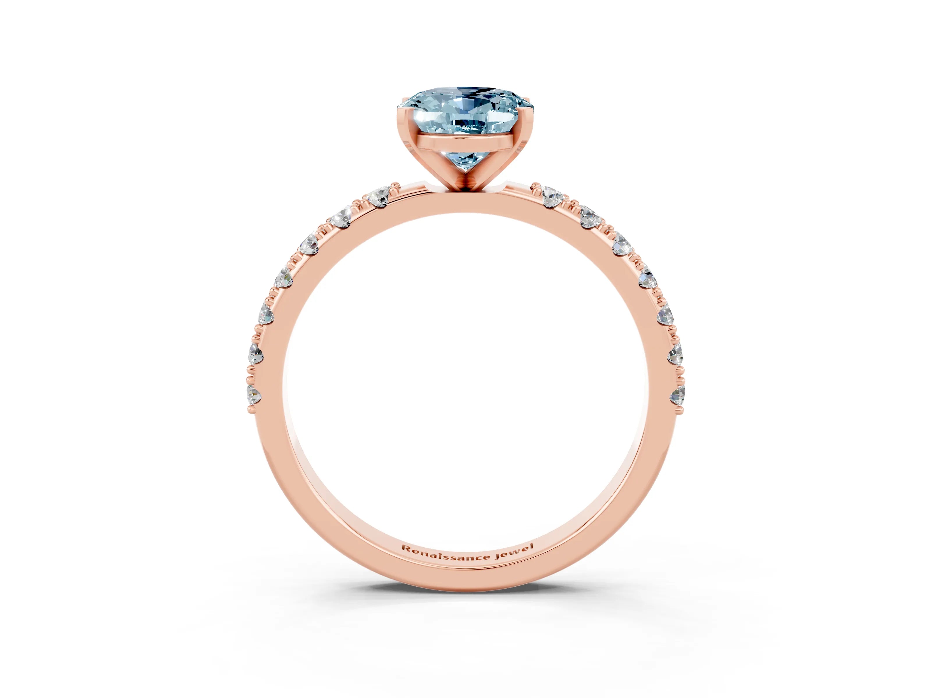 Rose gold Oval Cut Aquamarine Solitaire Pavé Band with Four-Prong Setting_3