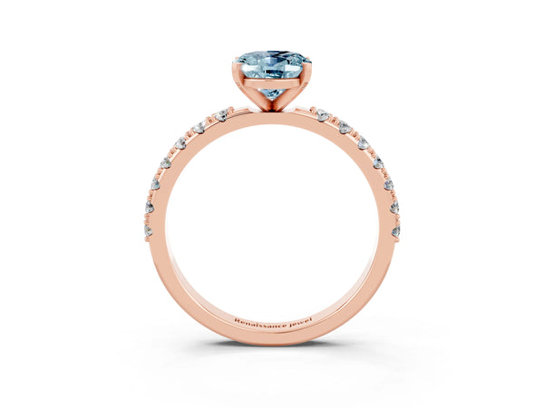Rose gold Oval Cut Aquamarine Solitaire Pavé Band with Four-Prong Setting
