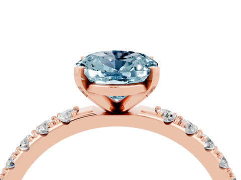 Rose gold Oval Cut Aquamarine Solitaire Pavé Band with Four-Prong Setting_4