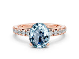 Rose gold Oval Cut Aquamarine Solitaire Pavé Engagement Ring with Round Band and Prong Setting_12