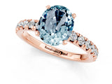 Rose gold Oval Cut Aquamarine Solitaire Pavé Engagement Ring with Round Band and Prong Setting_13