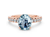 Rose gold Oval Cut Aquamarine Solitaire Pavé Engagement Ring with Round Band and Prong Setting_66