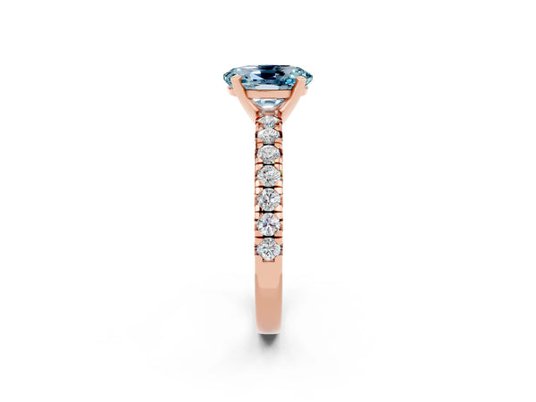 Rose gold Oval Cut Aquamarine Solitaire Pavé Engagement Ring with Round Band and Prong Setting