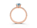Rose gold Oval Cut Aquamarine Solitaire Pavé Engagement Ring with Round Band and Prong Setting_69