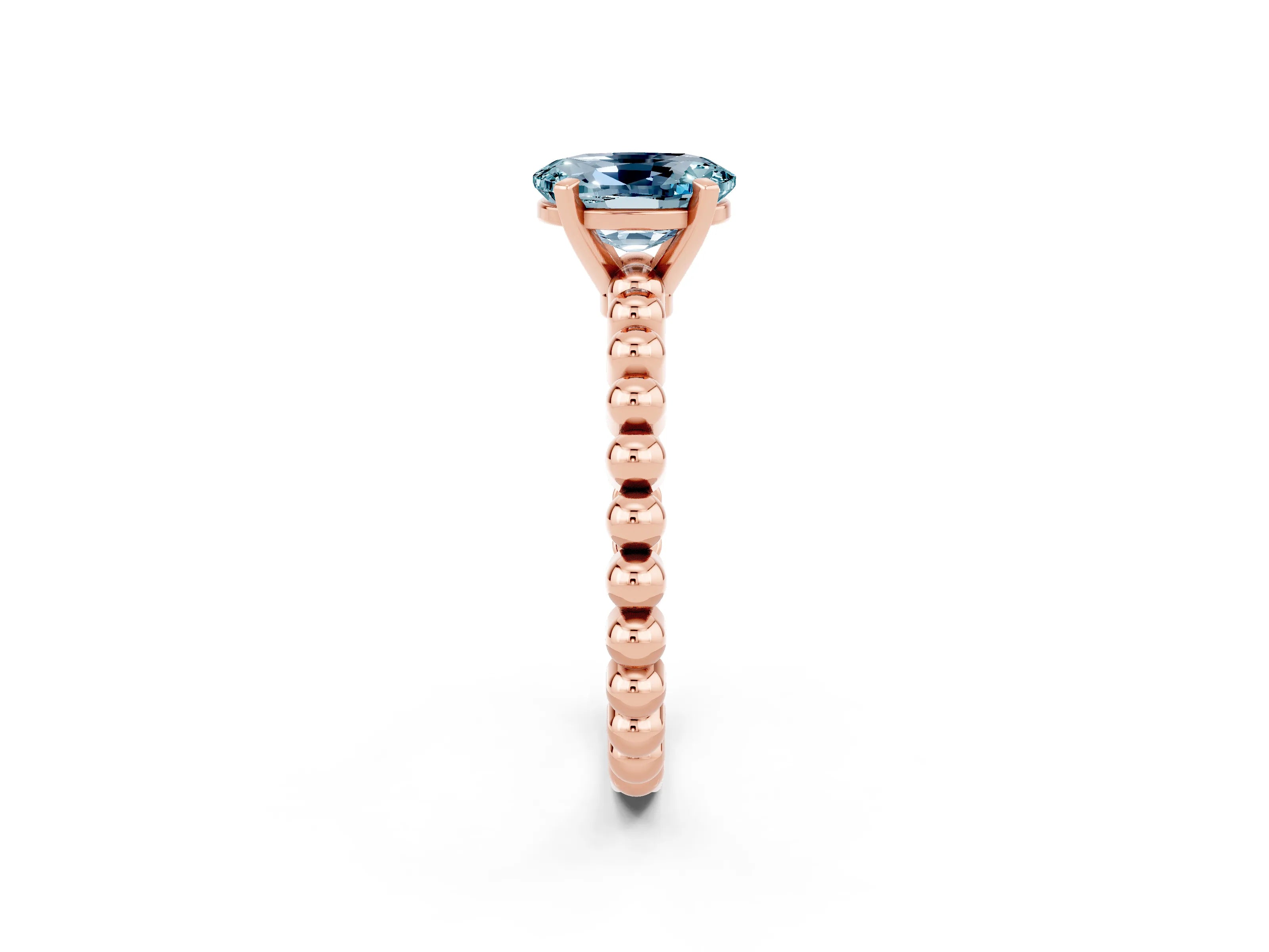 Rose gold Oval Cut Aquamarine Solitaire Ring with Beaded Band and Prong Setting_2