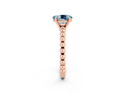 Rose gold Oval Cut Aquamarine Solitaire Ring with Beaded Band and Prong Setting_2