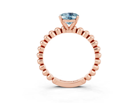 Rose gold Oval Cut Aquamarine Solitaire Ring with Beaded Band and Prong Setting_3