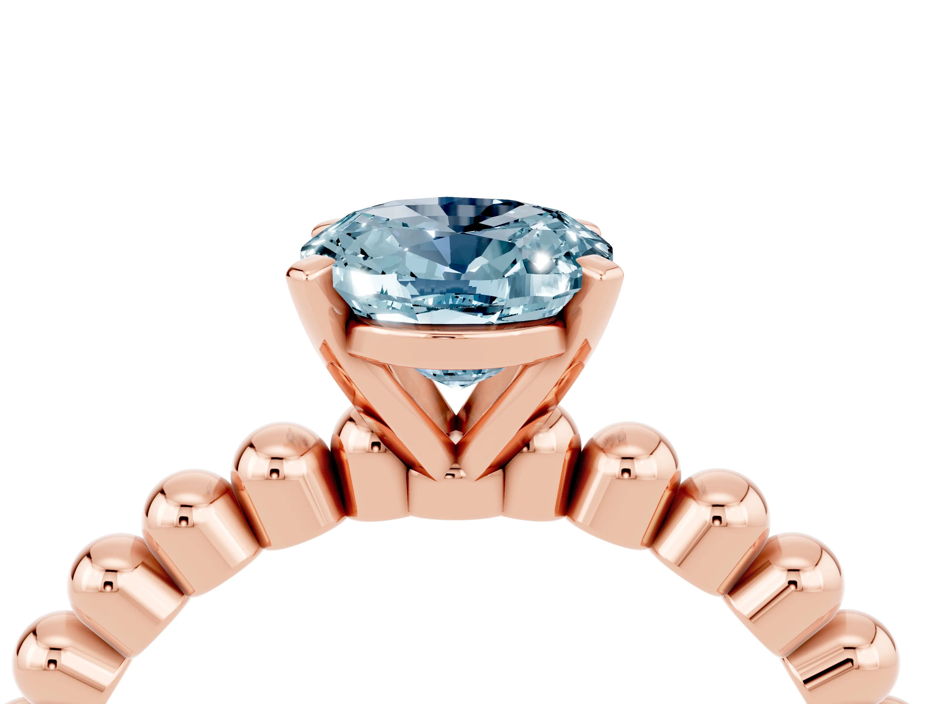 Rose gold Oval Cut Aquamarine Solitaire Ring with Beaded Band and Prong Setting_4