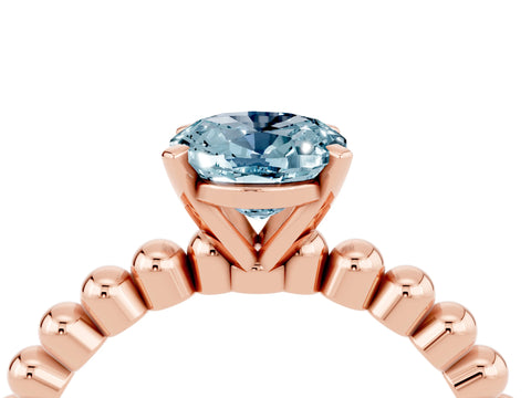 Rose gold Oval Cut Aquamarine Solitaire Ring with Beaded Band and Prong Setting_4