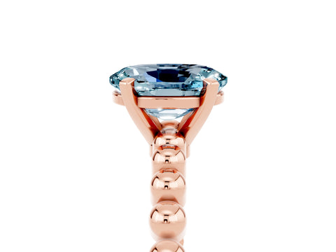 Rose gold Oval Cut Aquamarine Solitaire Ring with Beaded Band and Prong Setting_5