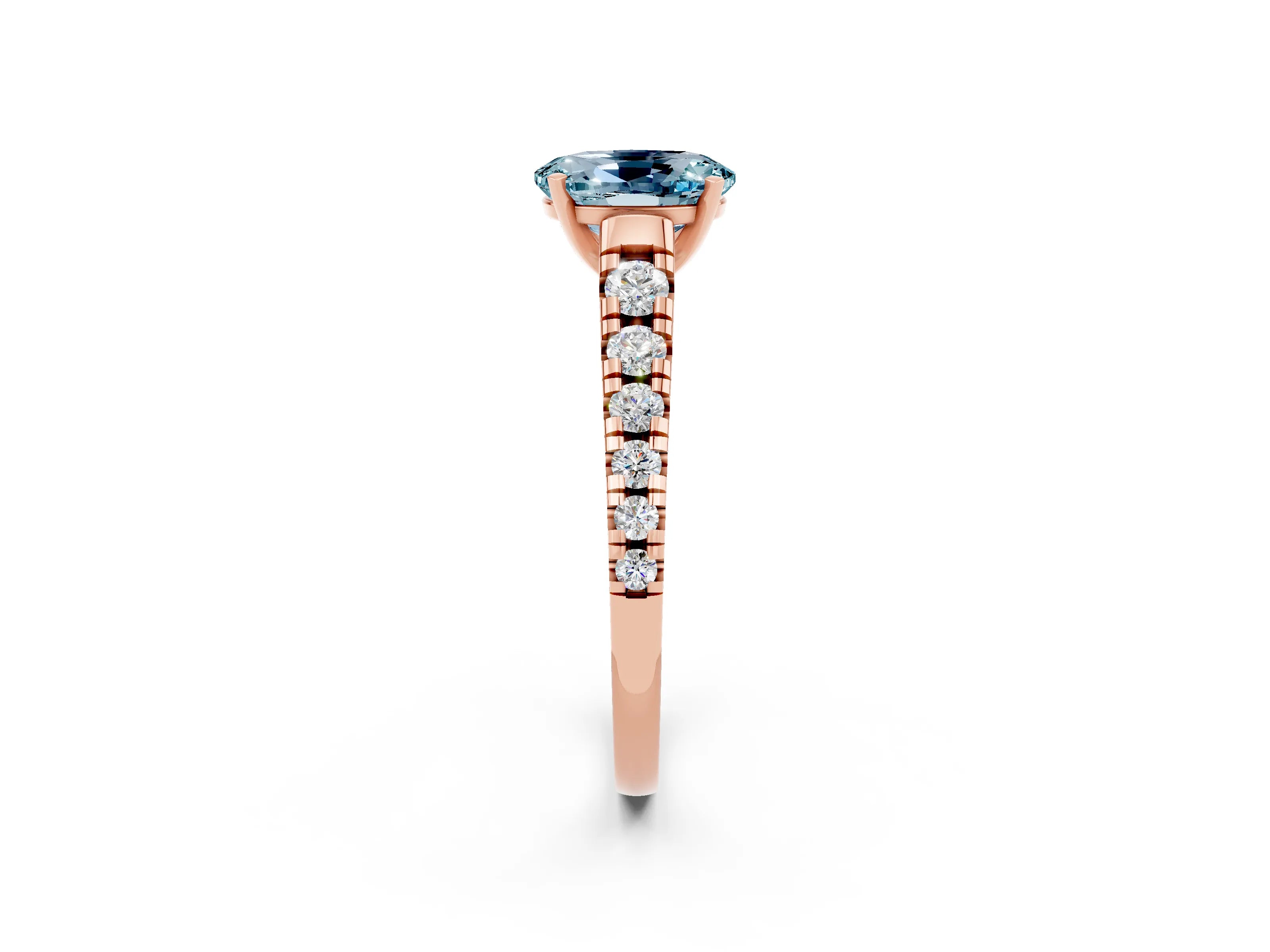 Rose gold Oval Cut Aquamarine Solitaire Ring with Cathedral Setting and Pavé Band_2