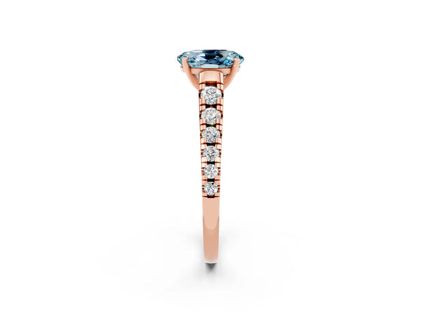 Rose gold Oval Cut Aquamarine Cathedral Solitaire Ring with Round  Pavé Band