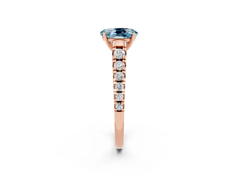 Rose gold Oval Cut Aquamarine Solitaire Ring with Cathedral Setting and Pavé Band_2
