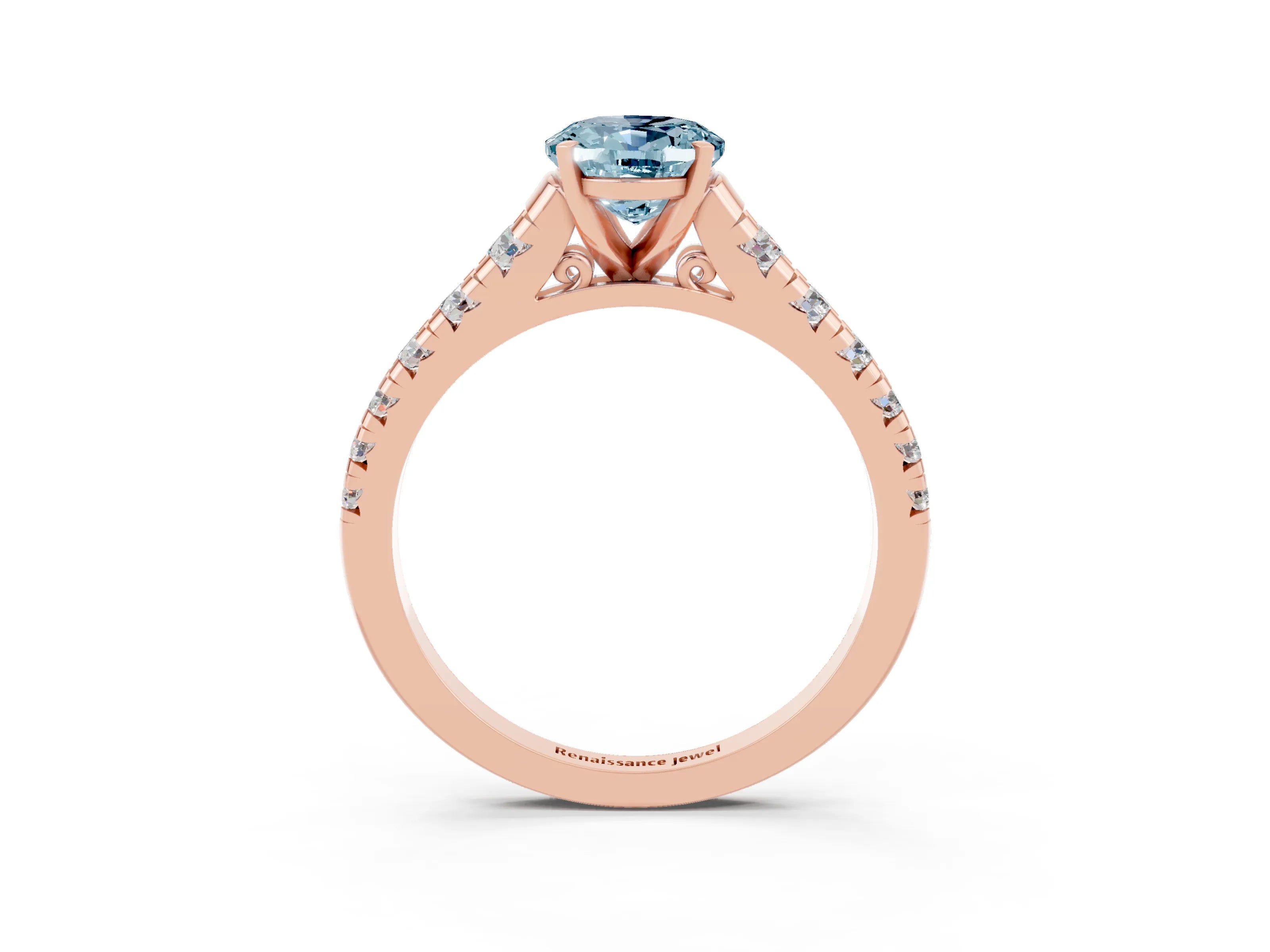 Rose gold Oval Cut Aquamarine Solitaire Ring with Cathedral Setting and Pavé Band_3