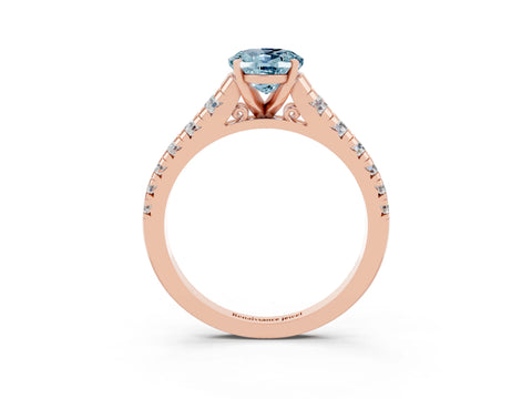 Rose gold Oval Cut Aquamarine Solitaire Ring with Cathedral Setting and Pavé Band_3