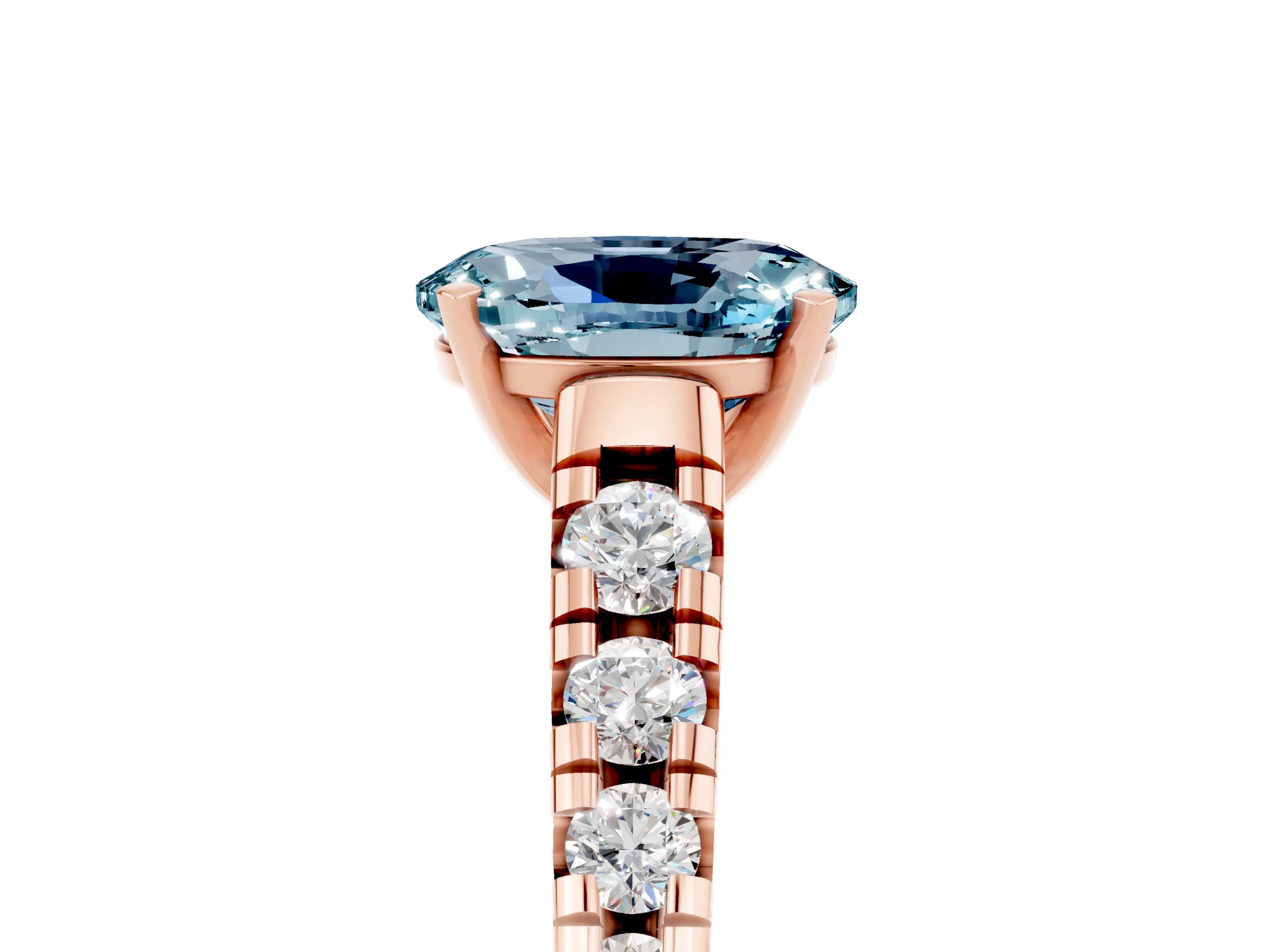 Rose gold Oval Cut Aquamarine Solitaire Ring with Cathedral Setting and Pavé Band_5