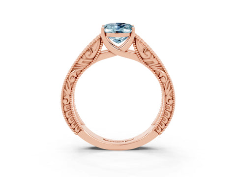 Rose gold Oval Cut Aquamarine Solitaire Ring with Engraved Band and Four-Prong Setting_3