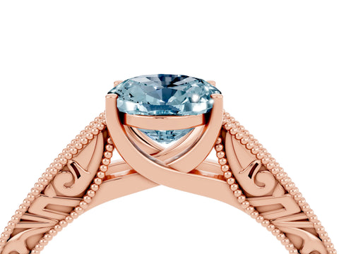 Rose gold Oval Cut Aquamarine Solitaire Ring with Engraved Band and Four-Prong Setting_4